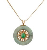 A 14 Karat Yellow Gold and Jade Pendant/Necklace,