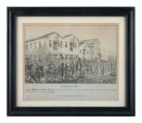 [CRIME & PUNISHMENT]. Tremendous Excitement! Vigilance Committee pictorial lettersheet. San Francisco, CA: Justh. Quirot & Co. [before 1 September 1851].