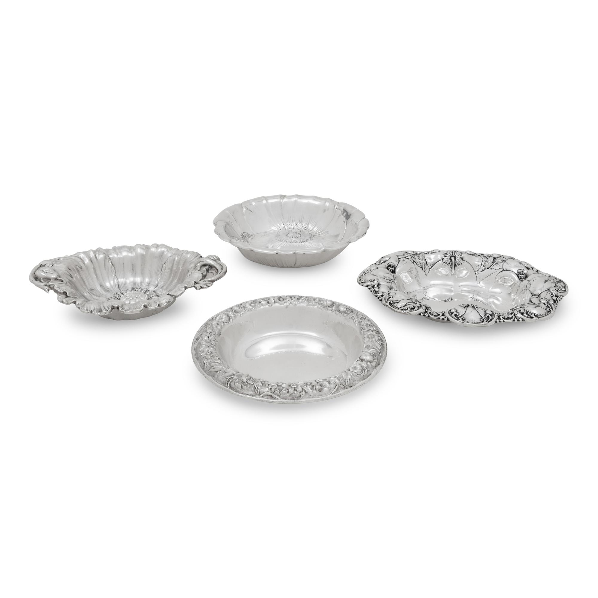 A Group of Four American Silver Repoussé-Decorated Trinket Dishes