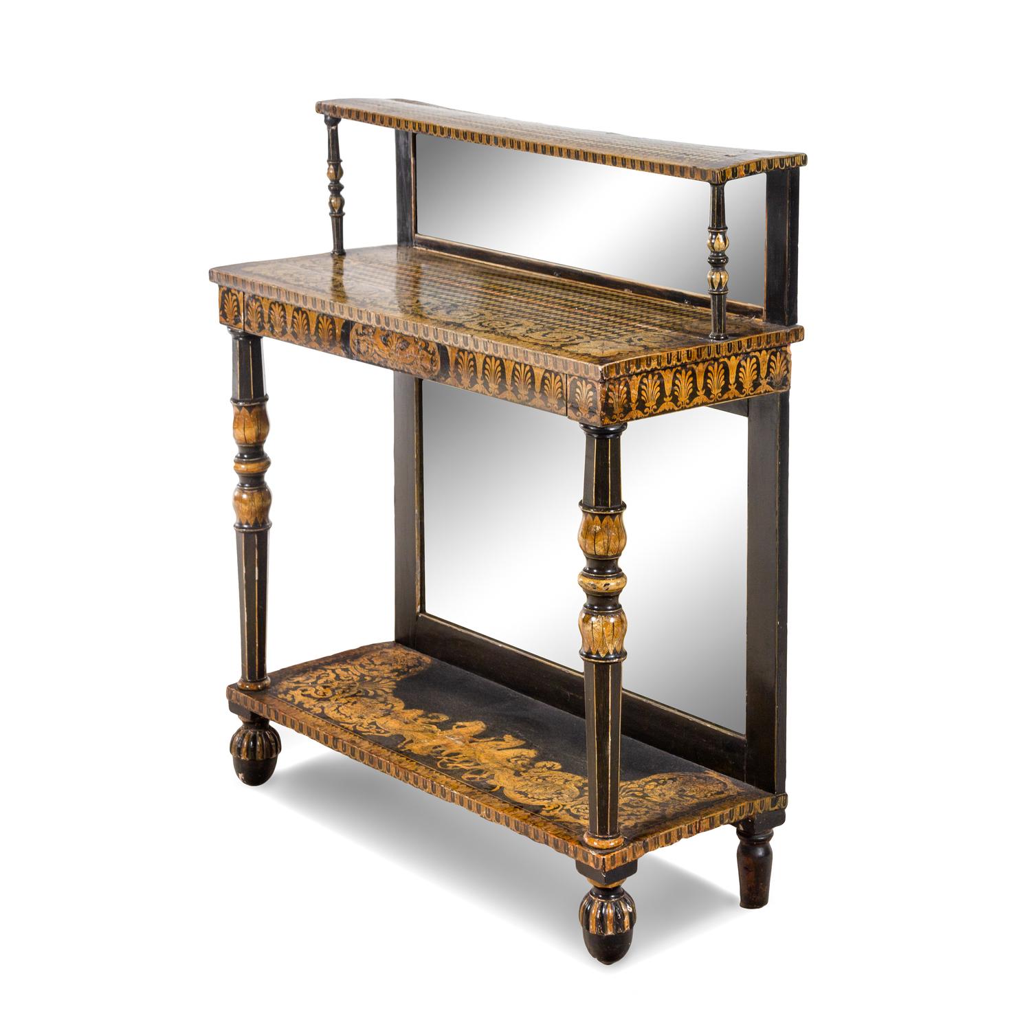 A Regency Part-Ebonized Penwork Pier Table