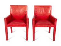 A Set of Four Contemporary Red Leatherette Upholstered Arm Chairs