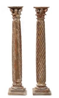 A Pair of Continental Painted and Parcel Gilt Columns Height 37 inches. — 18TH CENTURY