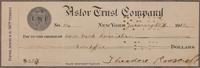 [Presidential] Roosevelt, Theodore. Partially-Printed Check, signed