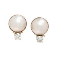 CULTURED MABE PEARL AND DIAMOND EARCLIPS