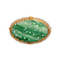 JADE, CULTURED PEARL, AND YELLOW GOLD BRACELET AND BROOCH