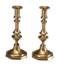 A Pair of English Brass Octagonal Base Candlesticks