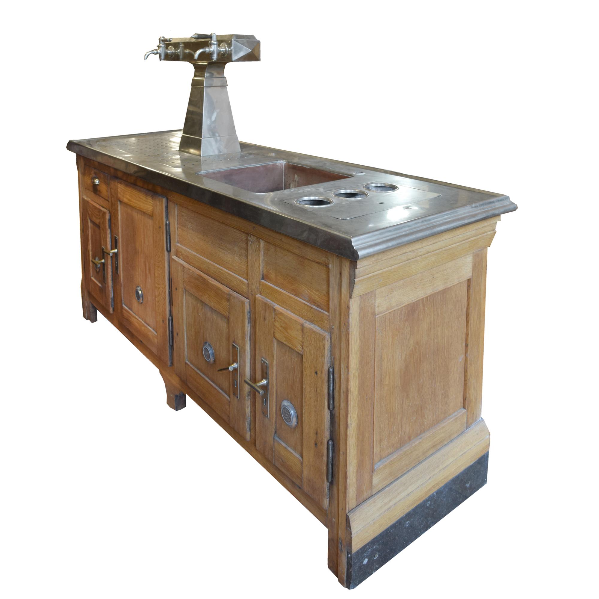 An Oak, Zinc and Copper Cafe Bar 78" W x 26" D x 57.5" H — France, Circa 1920