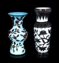 Two Chinese Black Overlay Glass Vases