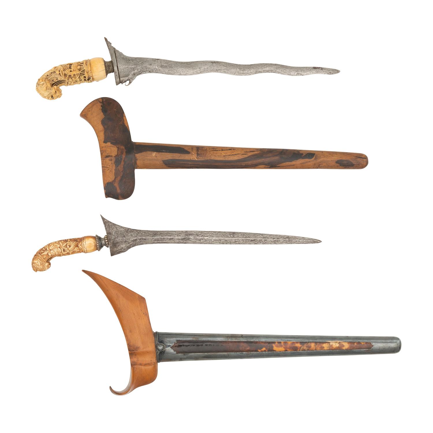 Two Madurese Carved Hilt Kris Knives