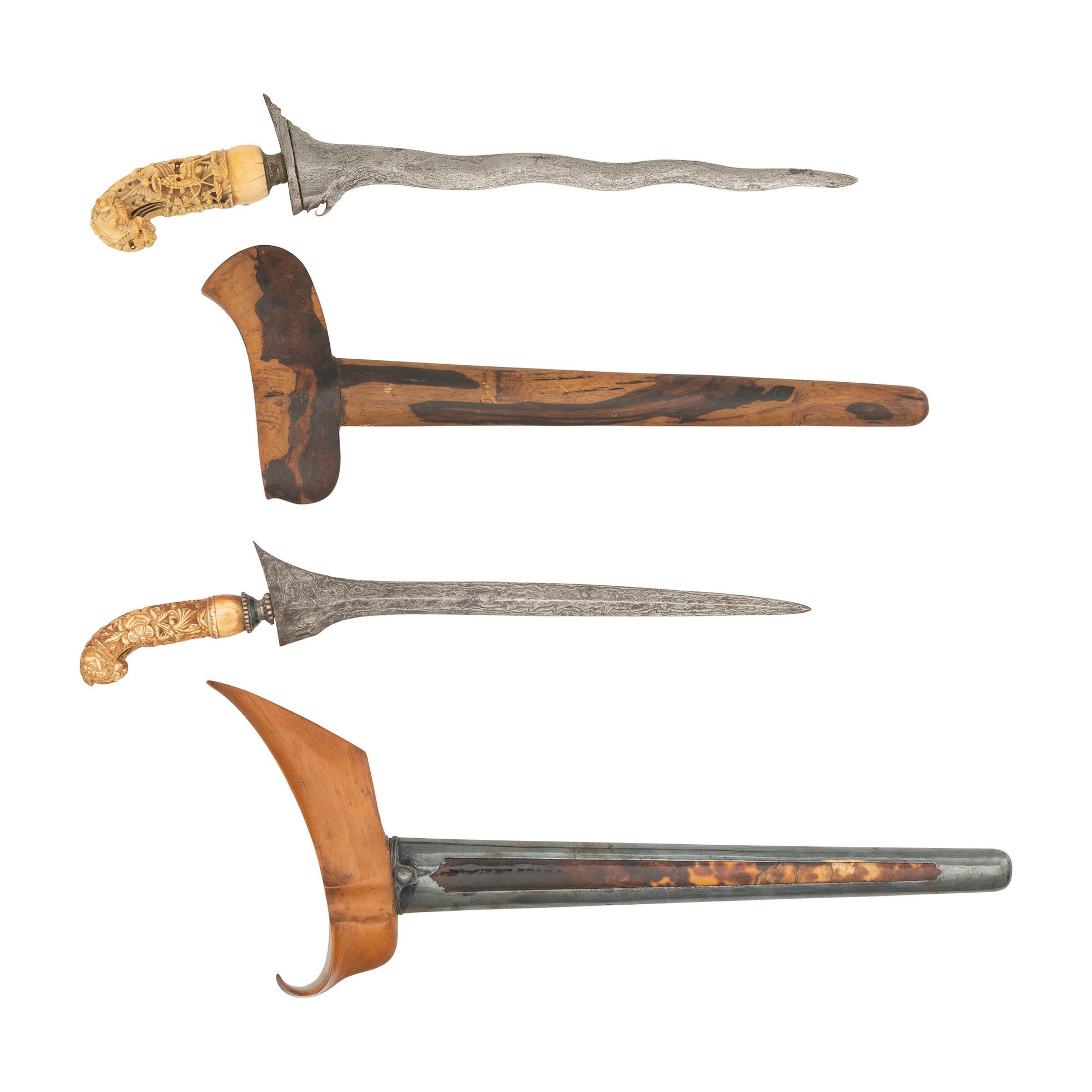 Two Madurese Carved Hilt Kris Knives