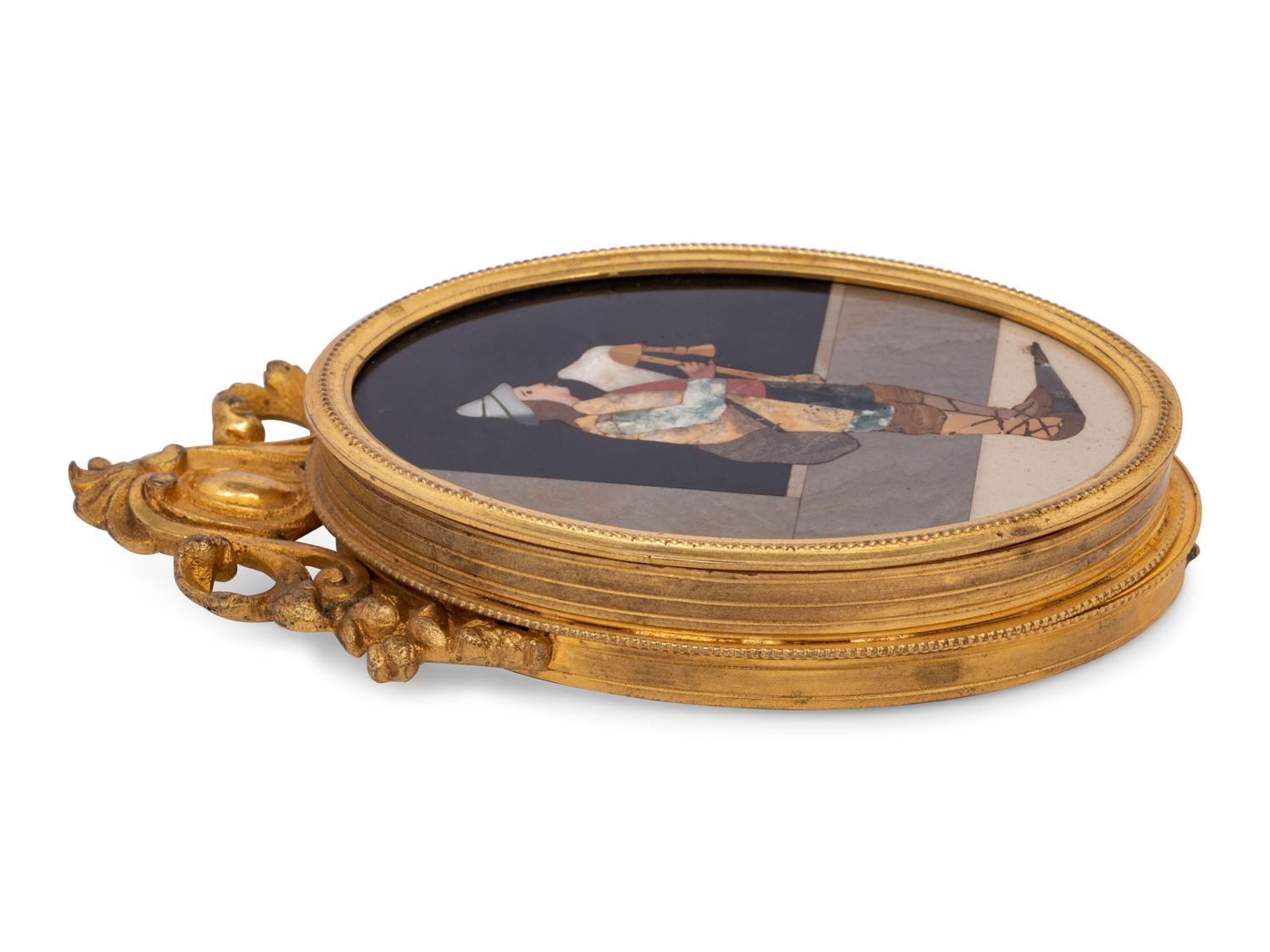 A Continental Pietra Dura Plaque Mounted in a Gilt Bronze Frame