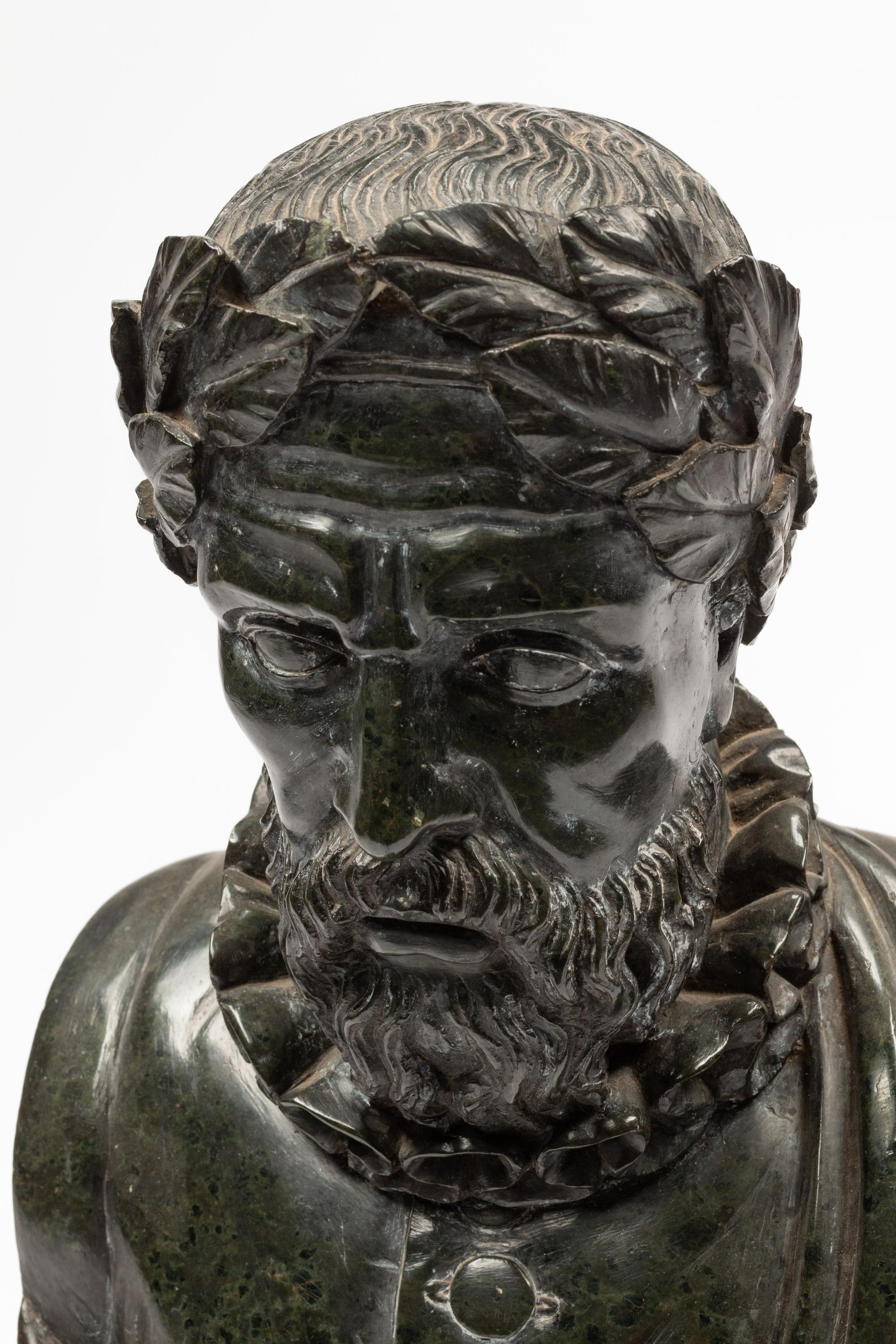 A Continental Carved Green Marble Bust