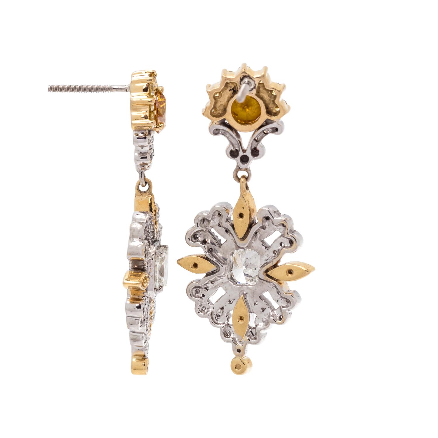 YELLOW DIAMOND AND DIAMOND EARRINGS