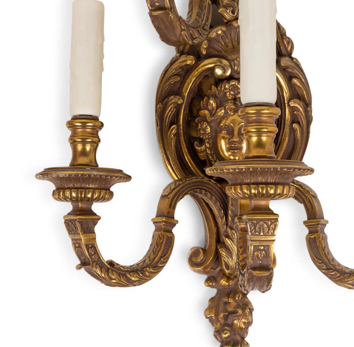 A Pair of Neoclassical Gilt Metal Five-Light Sconces
