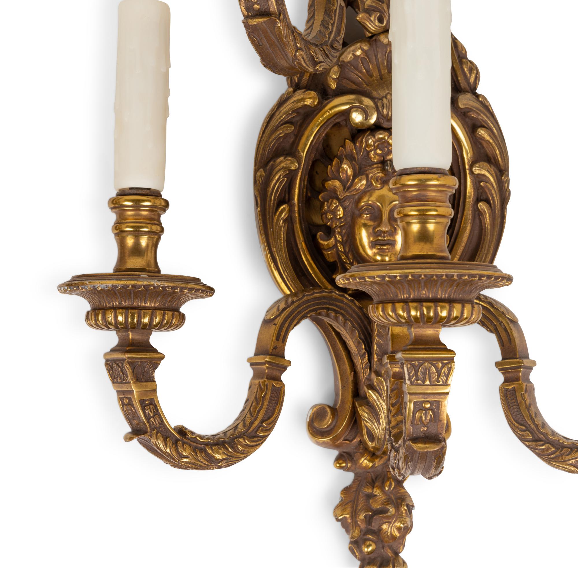 A Pair of Neoclassical Gilt Metal Five-Light Sconces