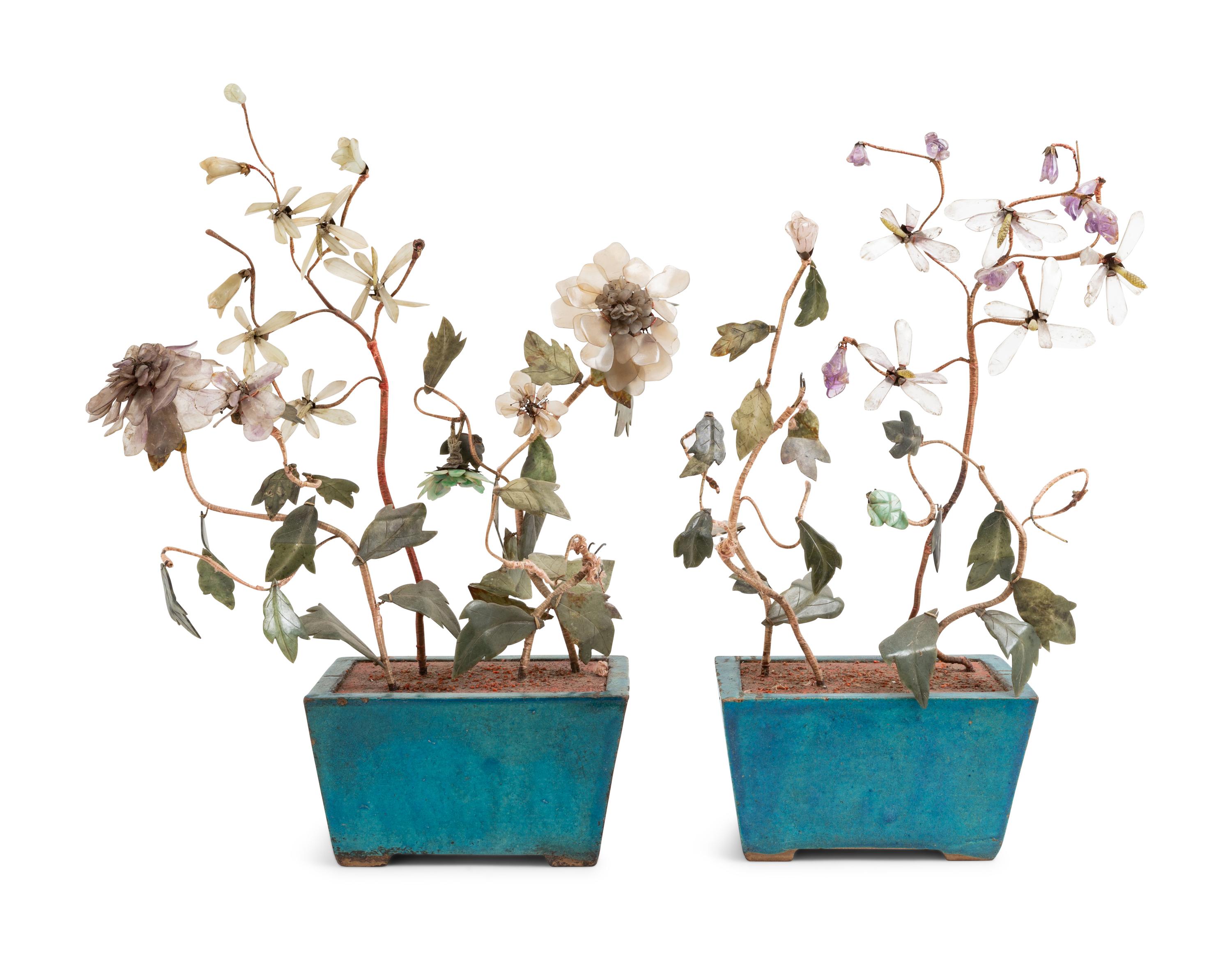 A Pair of Chinese Hardstone Plants