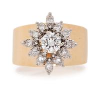 A 14 Karat Bicolor Gold and Diamond Ring,