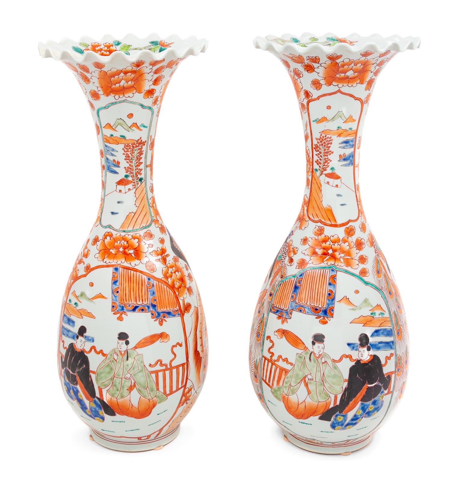 A Pair of Japanese Kutani Porcelain Vases Height 23 1/4 inches. — MEIJI PERIOD
