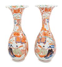 A Pair of Japanese Kutani Porcelain Vases Height 23 1/4 inches. — MEIJI PERIOD