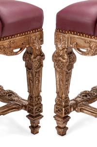 A Pair of Italian Baroque Style Silvered Wood Benches