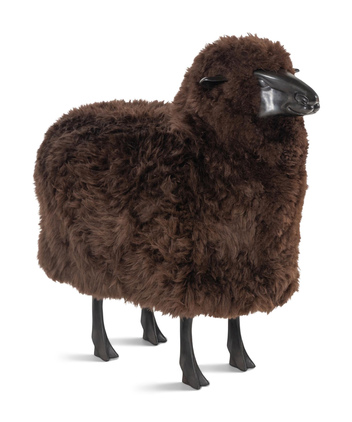 A Polished Cast Metal and Wool Model of a Sheep