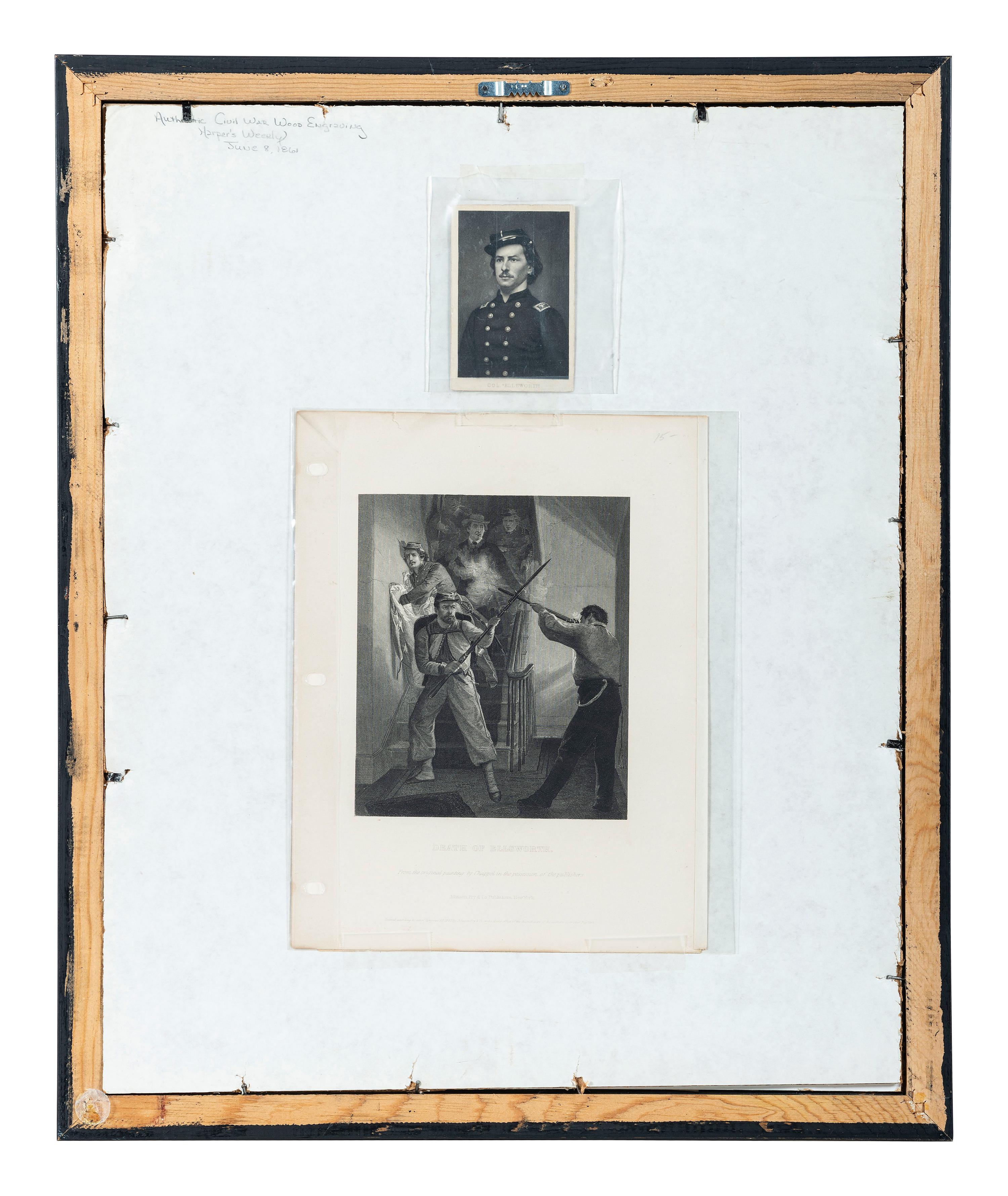 [CIVIL WAR]. A collection of items involving Colonel Elmer Ellsworth and Sergeant Francis Brownell, incl. prints, photographs, and other memorabilia.