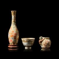 A Small Satsuma-Type Cabinet Vase, a Figural Miniature Vase, and a Miniature Bowl, All Yabu Meizan, Meiji Period