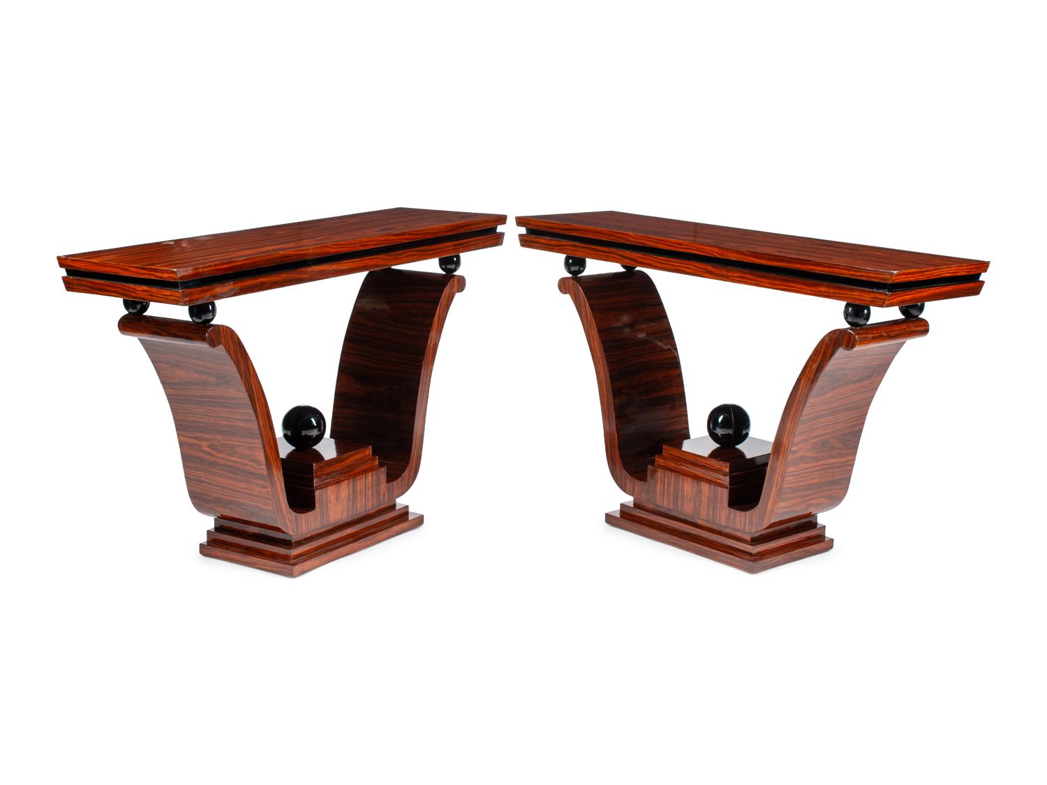 A Pair of Art Deco Style Part-Ebonized Rosewood Console Tables