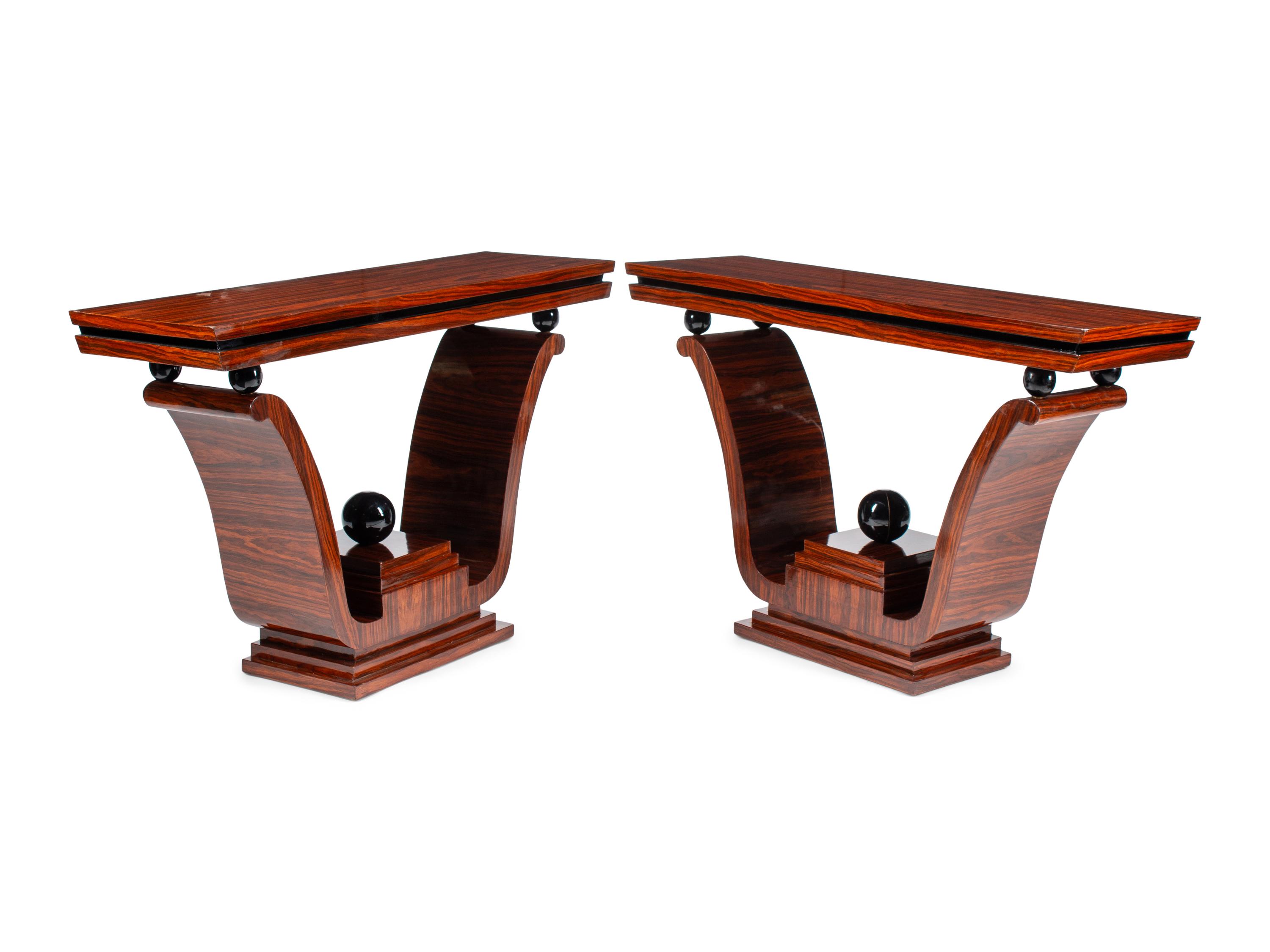 A Pair of Art Deco Style Part-Ebonized Rosewood Console Tables