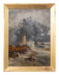 S.G. Warel Boats at Sea oil on canvas
