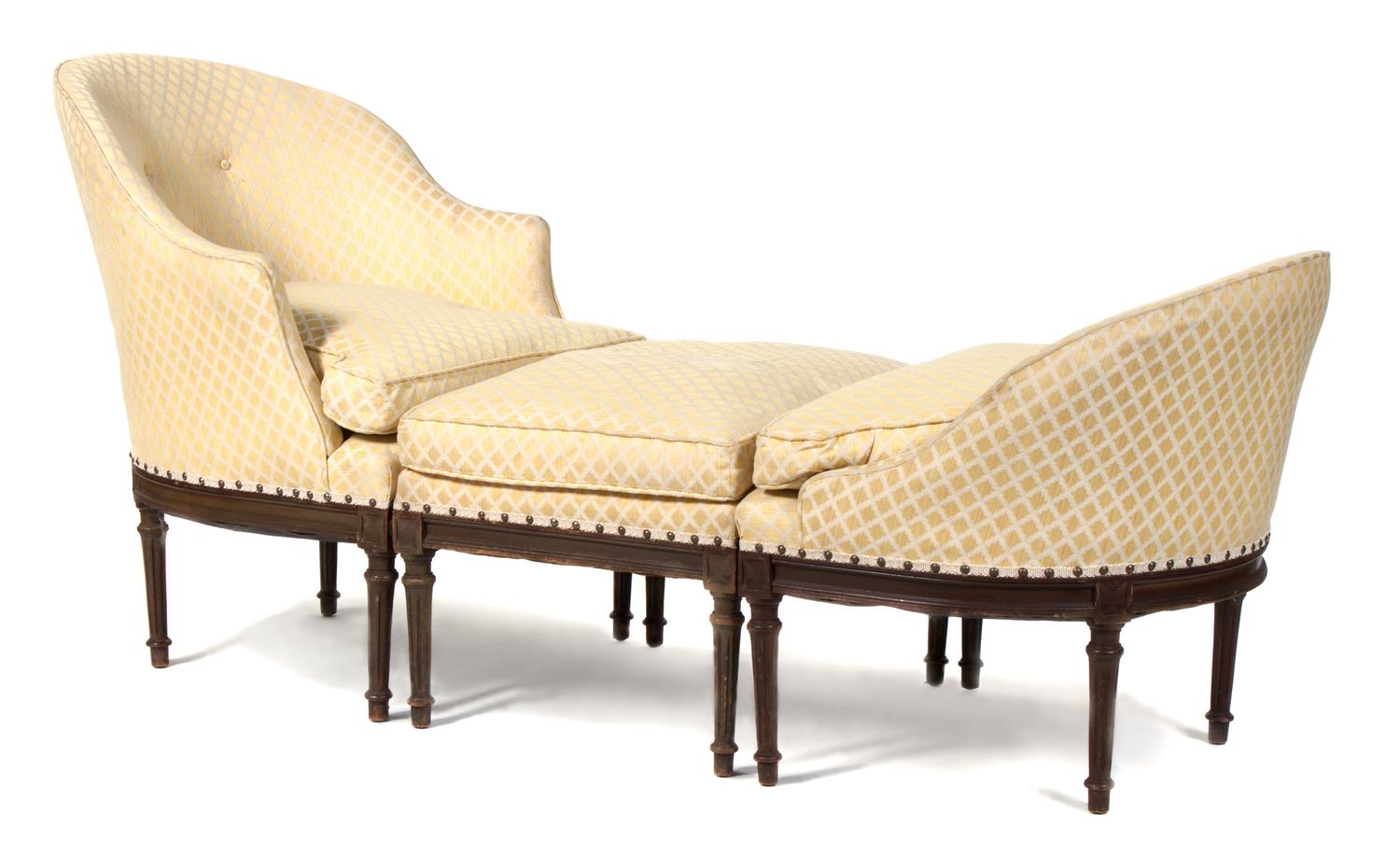 A Three Piece Upholstered Chaise Height 32 1/2 x length 75 1/2 x width 25 inches. — 20TH CENTURY