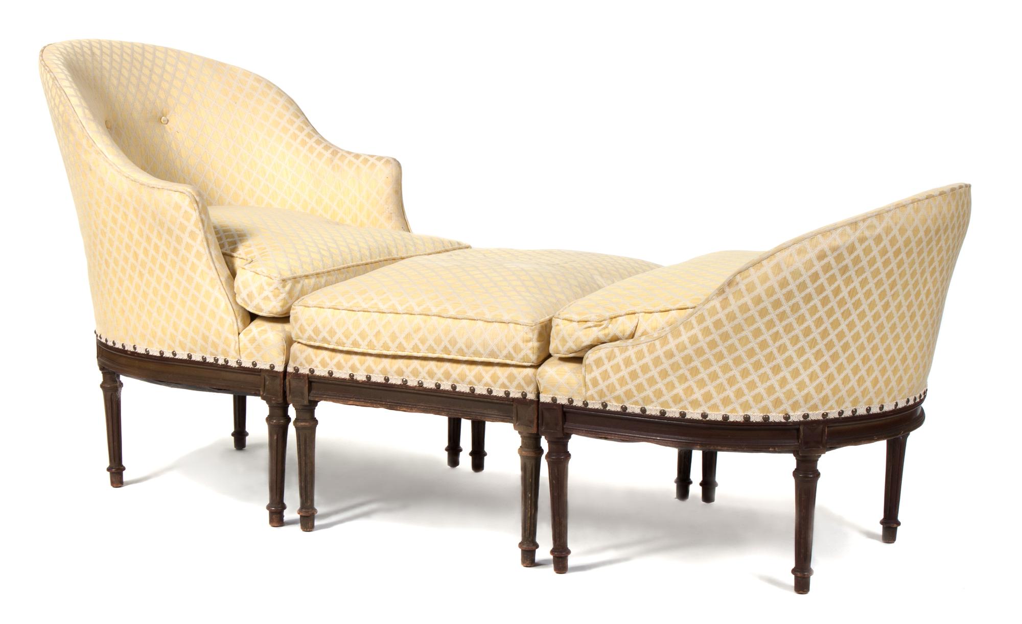 A Three Piece Upholstered Chaise Height 32 1/2 x length 75 1/2 x width 25 inches. — 20TH CENTURY