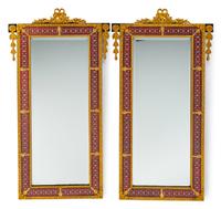 A Pair of Louis XVI Style Gilt Bronze and Champleve Mirrors