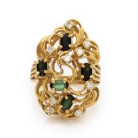 Diamond, Tourmaline, and Yellow Gold Ring