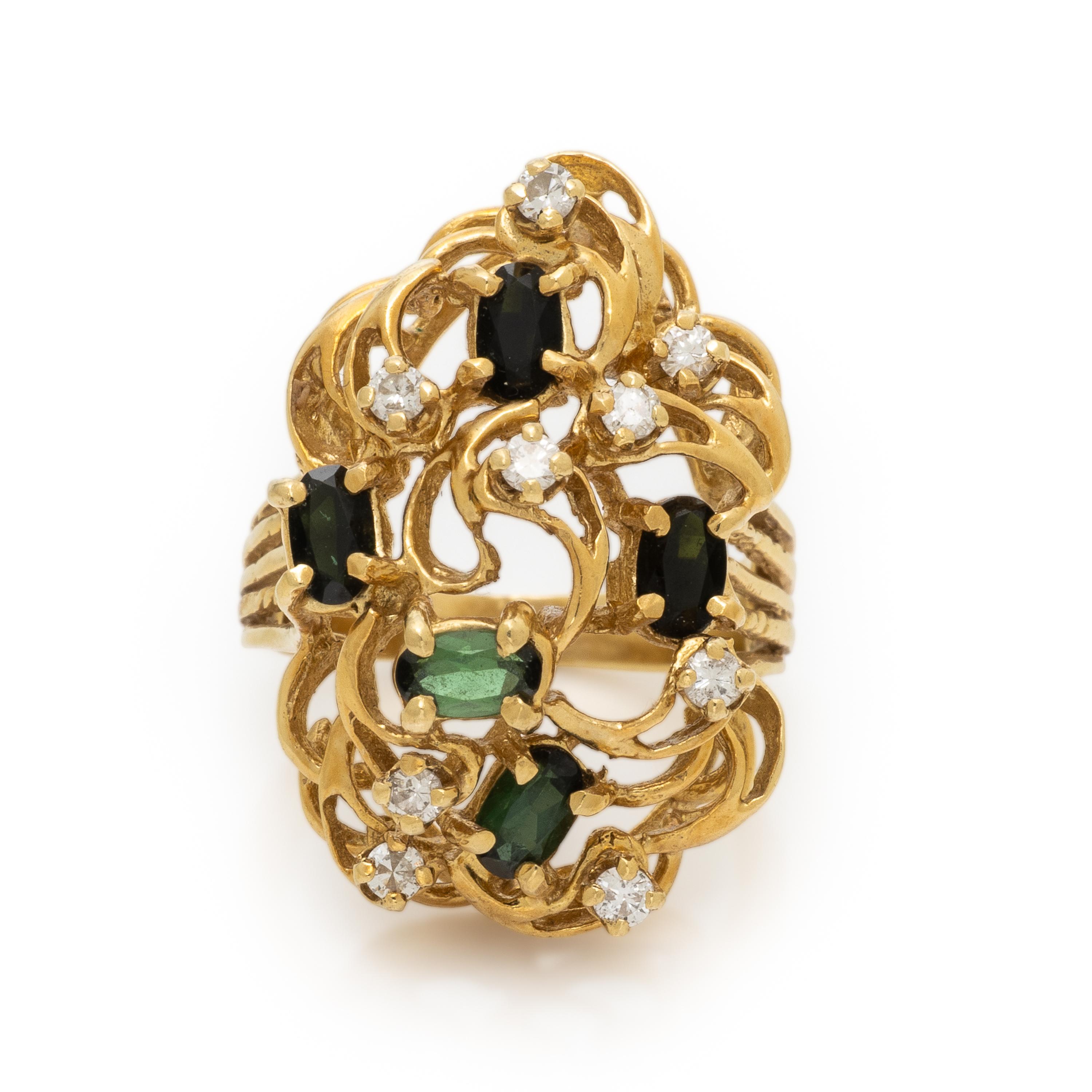 Diamond, Tourmaline, and Yellow Gold Ring