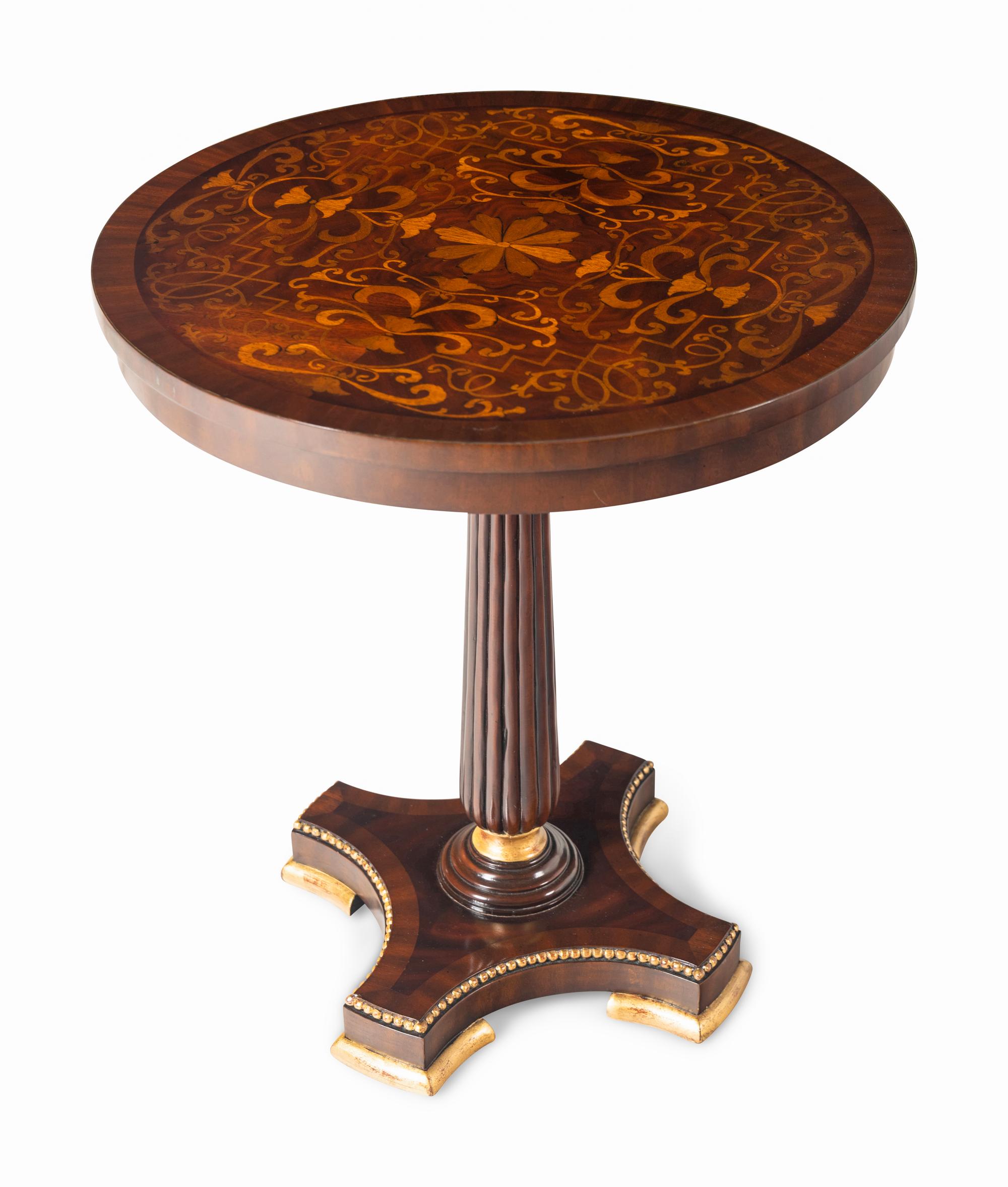 An Empire Style Giltwood and Marquetry Inlaid Occasional Table