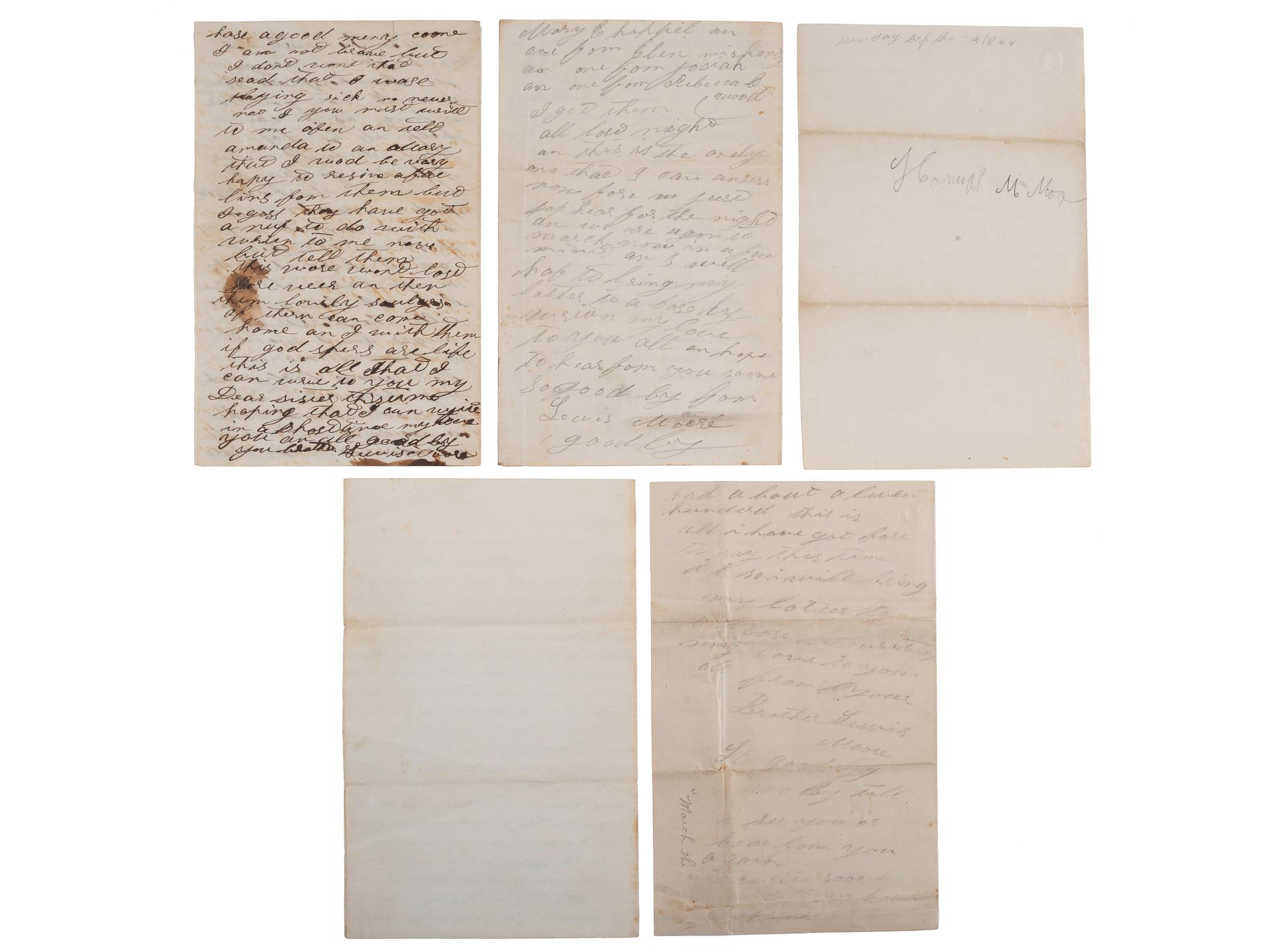 [CIVIL WAR]. Letters of Lewis Moore, Co. B, 1st Pennsylvania Cavalry.