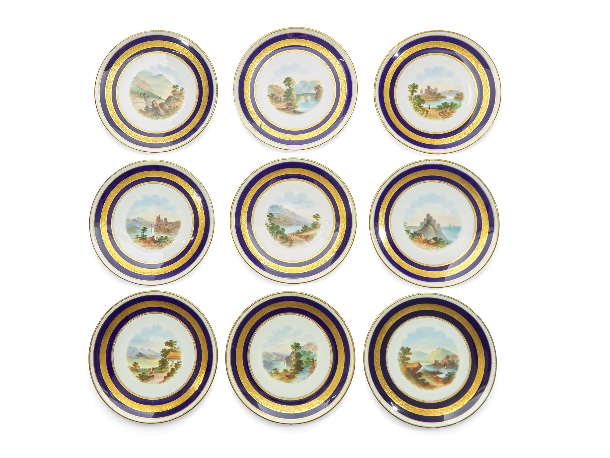 A Set of Nine Continental Gilt-Decorated Porcelain Cabinet Plates