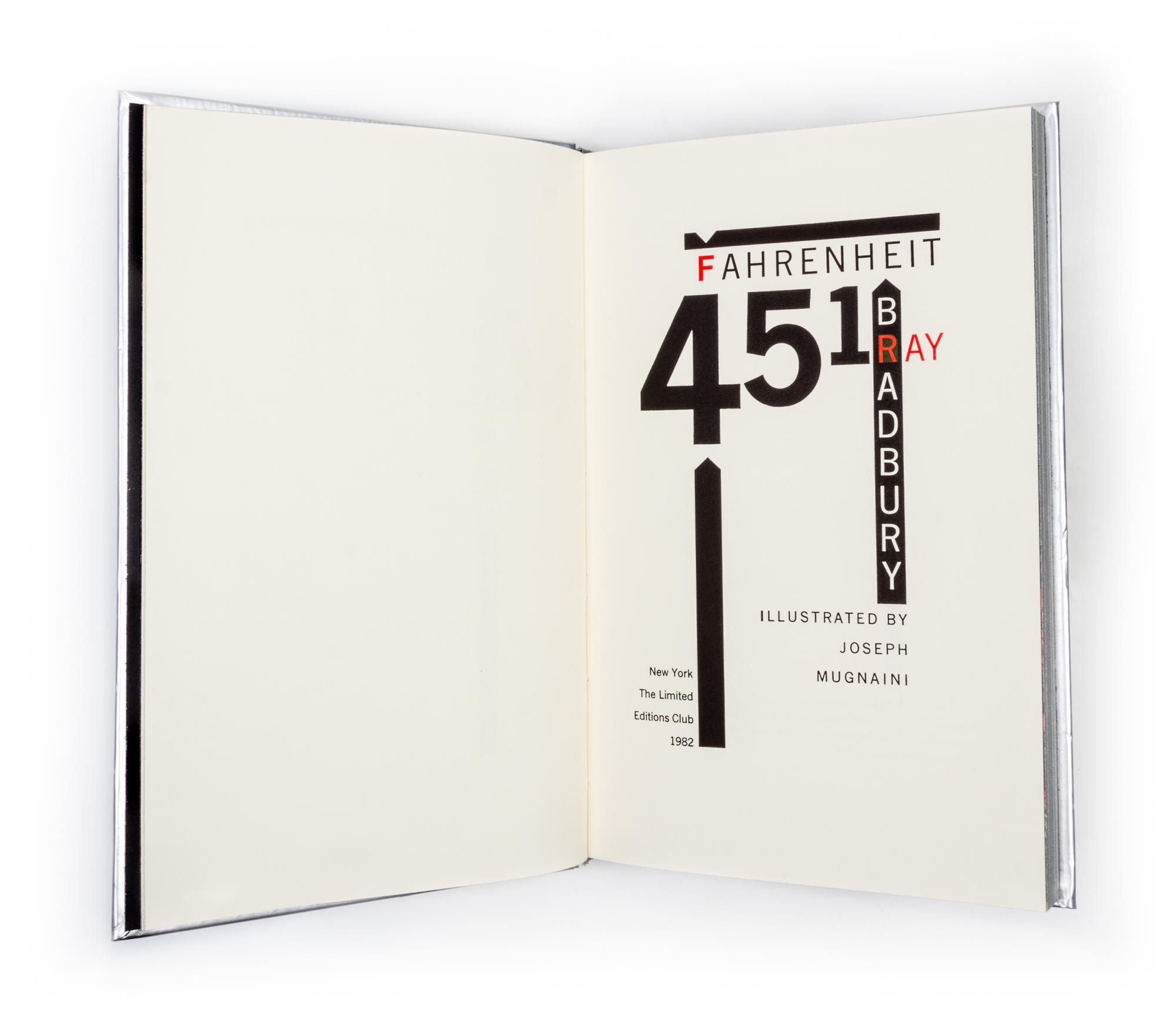 (LEC; MUGNAINI, JOSEPH) BRADBURY, RAY. Fahrenheit 451. Limited Editions Club, 1982. Limited. Signed by both author and illustrator.