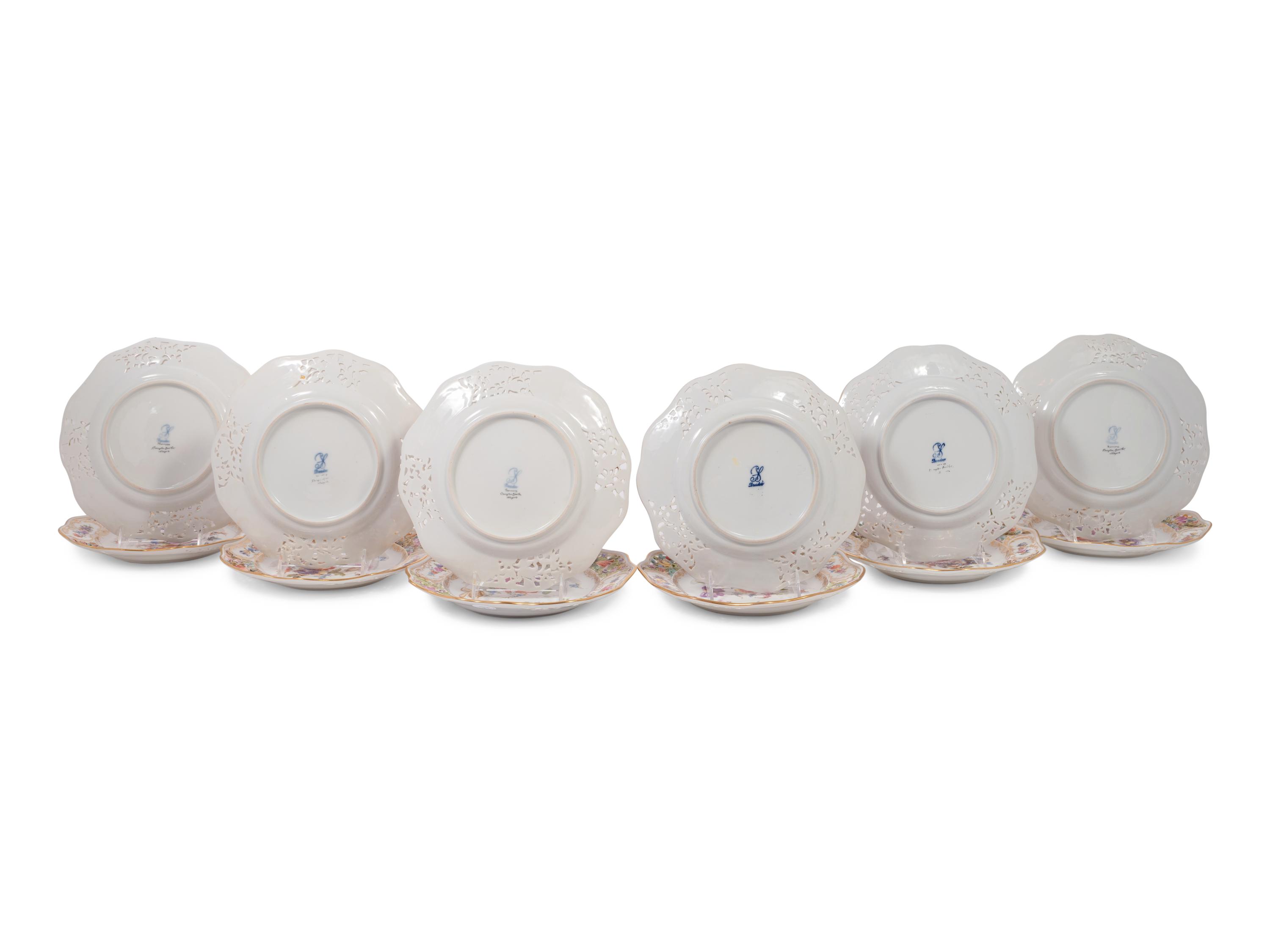 A Set of Twelve Dresden Hand-Painted Porcelain Plates