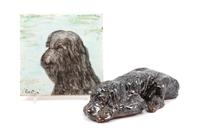 Two Ceramic Wirehaired Pointing Griffons Width of wider 9 1/2 inches.