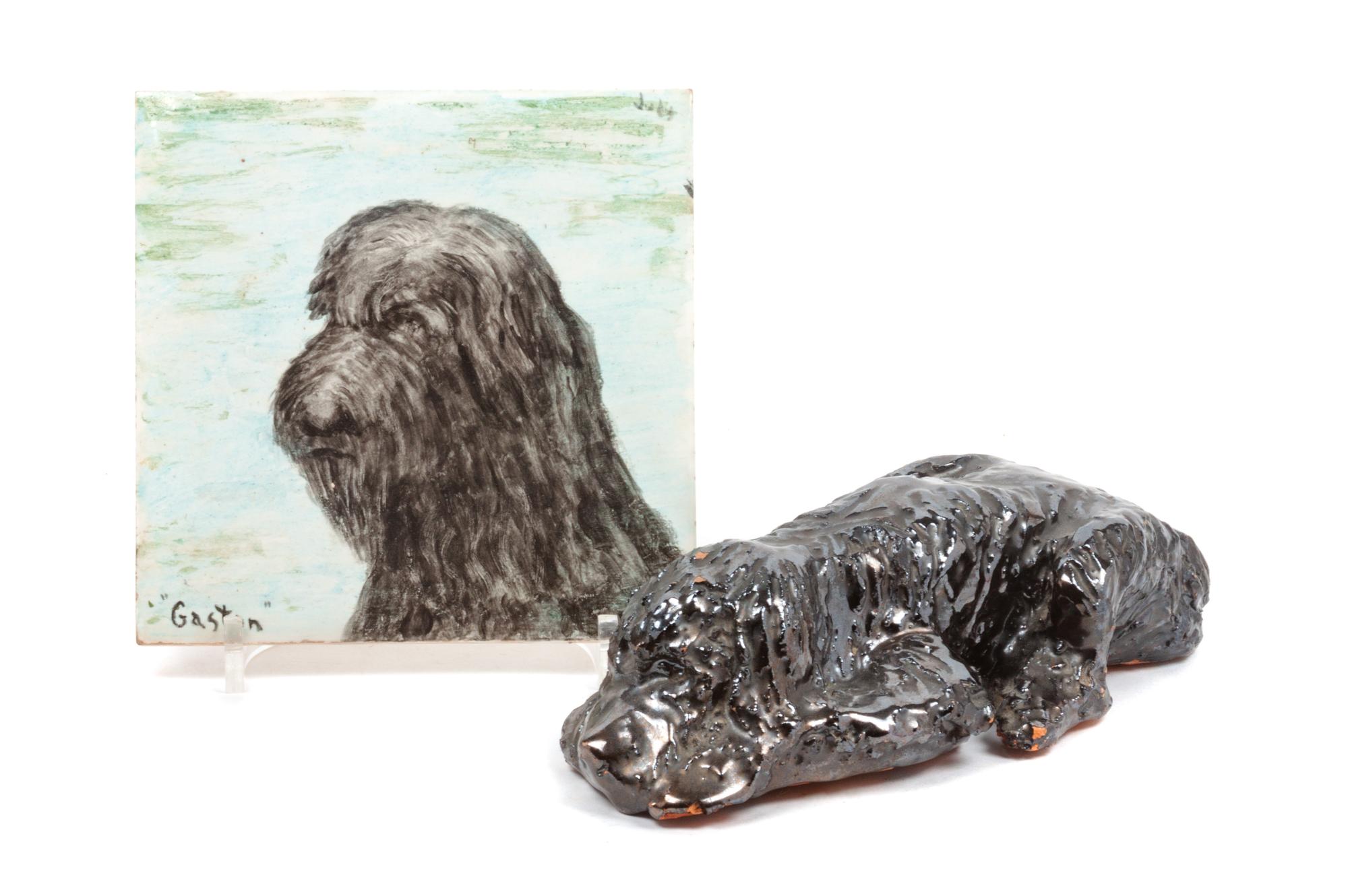 Two Ceramic Wirehaired Pointing Griffons Width of wider 9 1/2 inches.