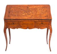 A Louis XV Style Marquetry Writing Desk Height 37 1/2 x width 38 1/4 x depth 21 inches. — LATE 18TH/EARLY 19TH CENTURY