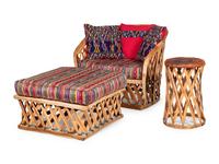 A Mexican Equipale Lounge Chair, Ottoman and Side Table