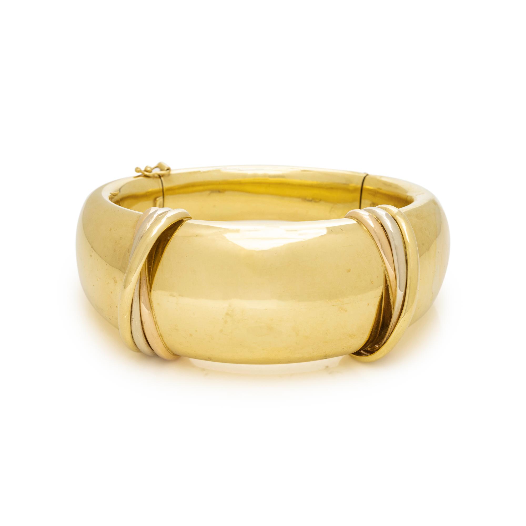 TRICOLOR GOLD HINGED BANGLE BRACELET