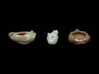 Three Chinese Celadon Jade Carved 'Fruits' Articles