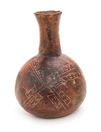 A Mexican Polished Earthenware Vessel. Height 6 1/2 x width 4 3/4 x depth 4 3/4 inches.