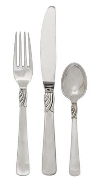 A Danish Silver Partial Flatware Service, Jens Andersen, comprising: 11 dinner knives 12 dinner forks 11 luncheon knives 9 luncheon for