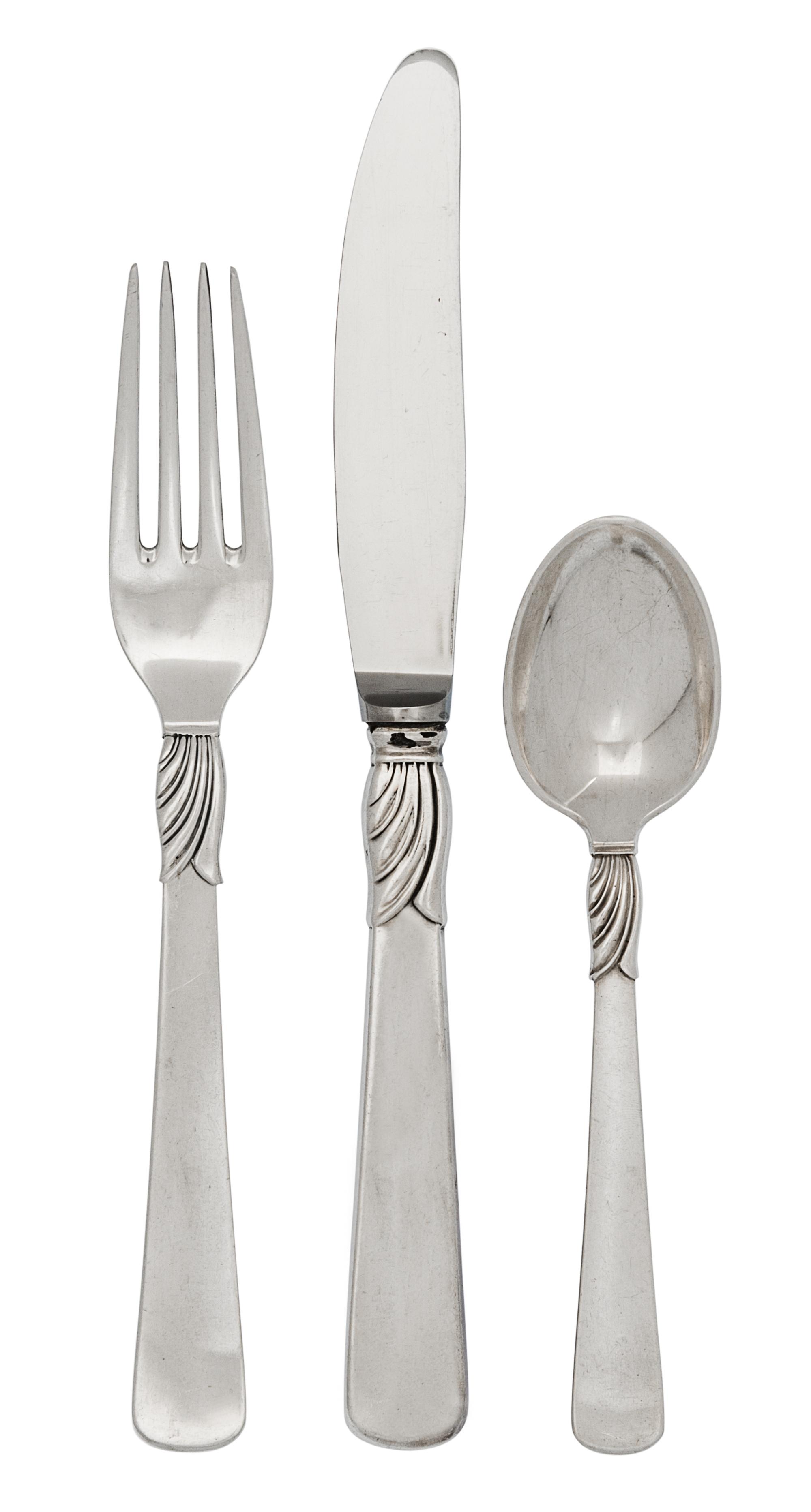 A Danish Silver Partial Flatware Service, Jens Andersen, comprising: 11 dinner knives 12 dinner forks 11 luncheon knives 9 luncheon for