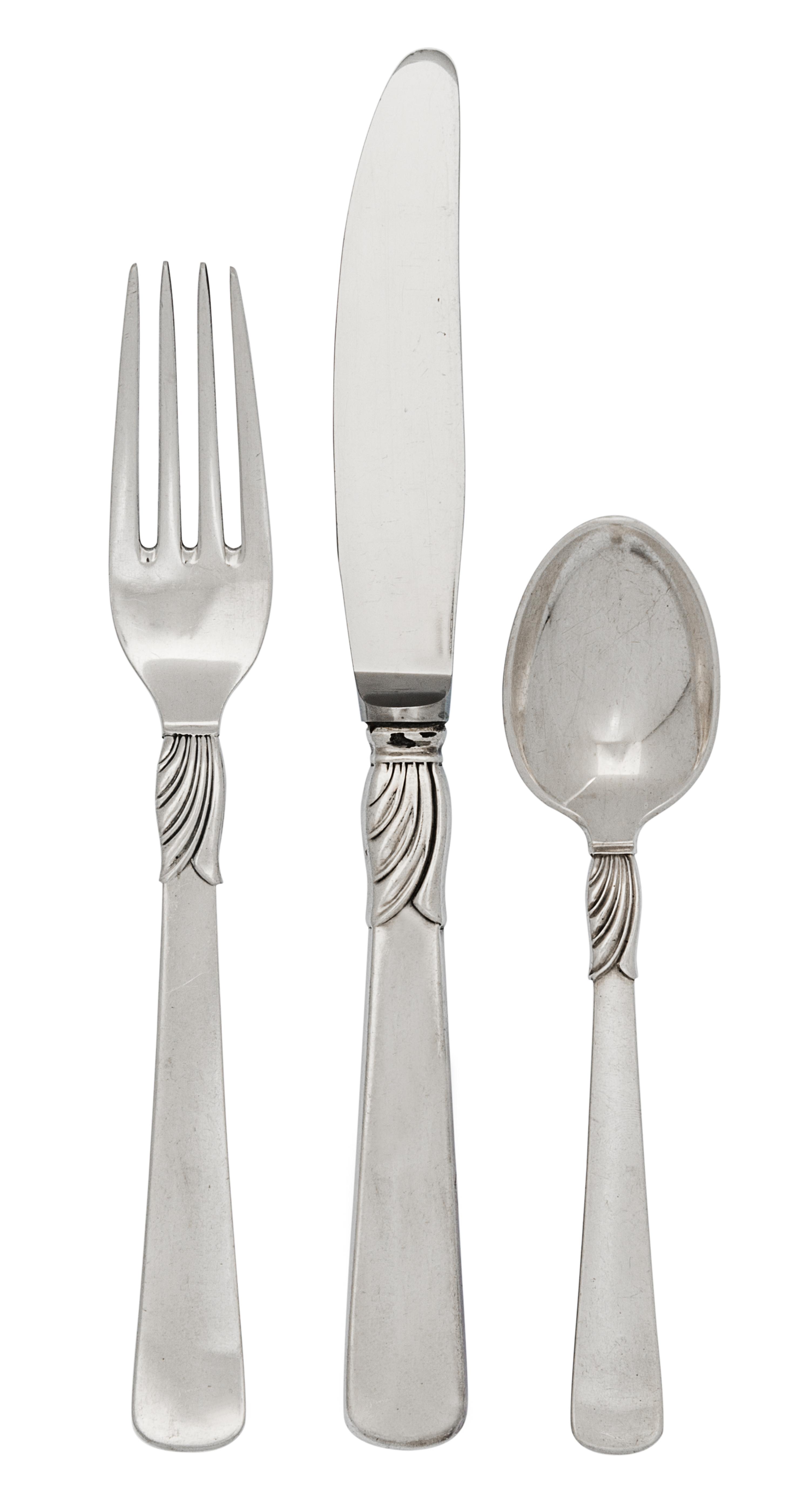 A Danish Silver Partial Flatware Service, Jens Andersen, comprising: 11 dinner knives 12 dinner forks 11 luncheon knives 9 luncheon for
